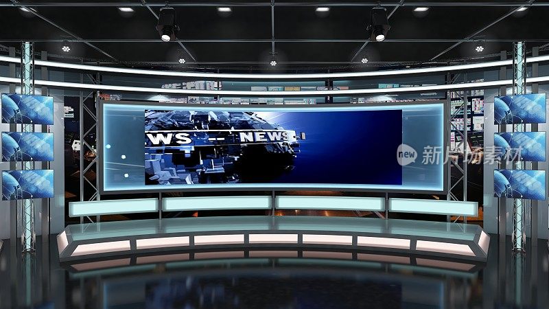 虚拟电视演播室新闻集1.2-13绿幕背景。3 d渲染。